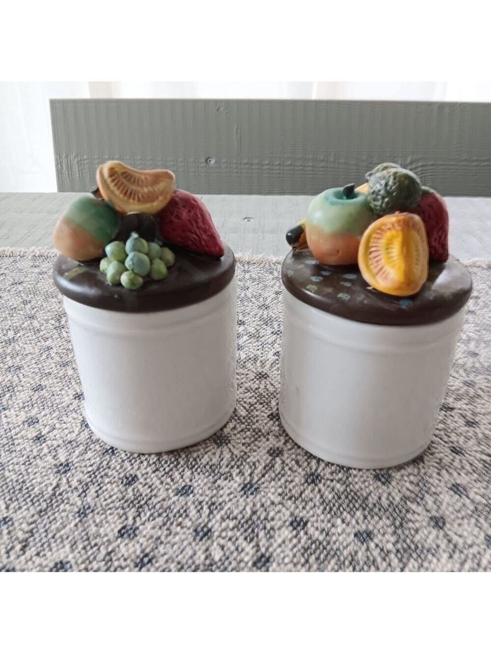 Vintage 2pc  3D Fruit Kitchen Canisters